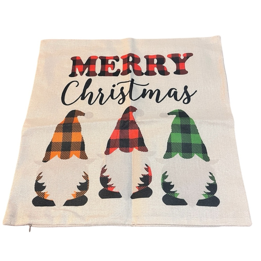 NWOT • Plaid Gnome Christmas Pillow Cover